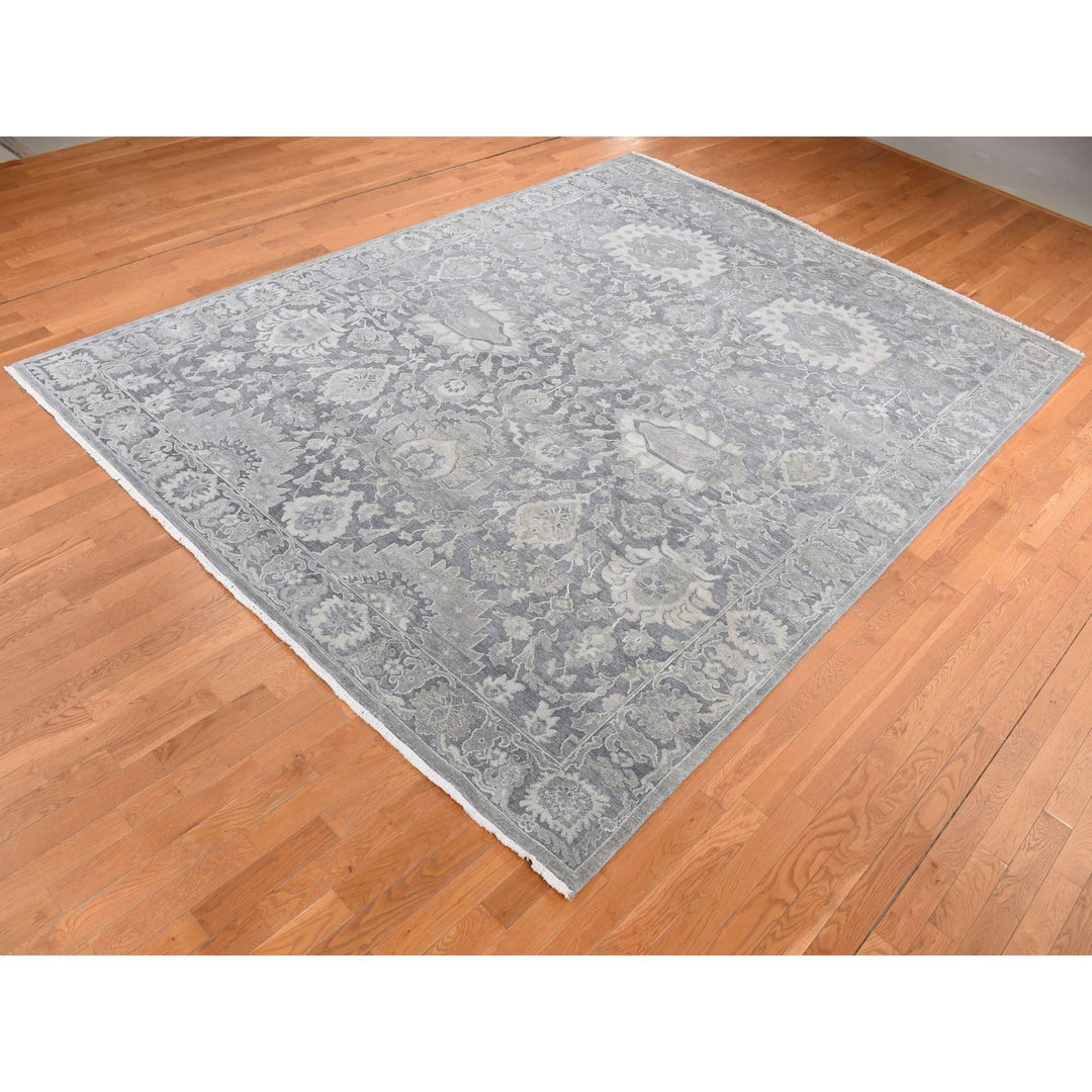 9'0" x 12'4" New Hand Knotted Grey Wool & Silk Rectangle Oriental Rug - MOA10287070