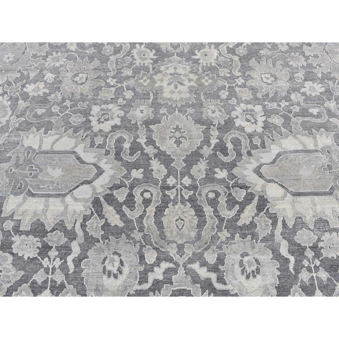 9'0" x 12'4" New Hand Knotted Grey Wool & Silk Rectangle Oriental Rug - MOA10287070