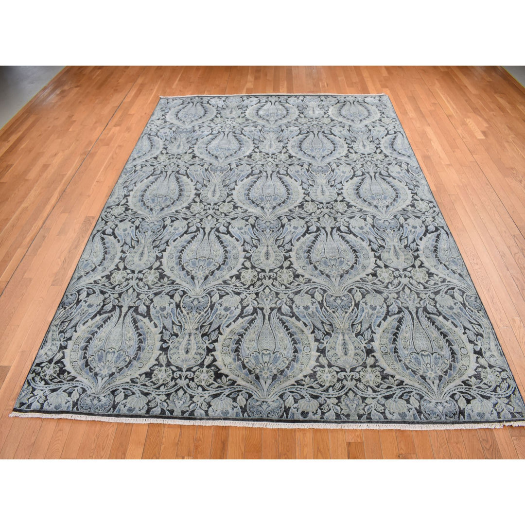 9'0" x 12'2" New Hand Knotted Grey Wool & Silk Rectangle Oriental Rug - MOA10287072