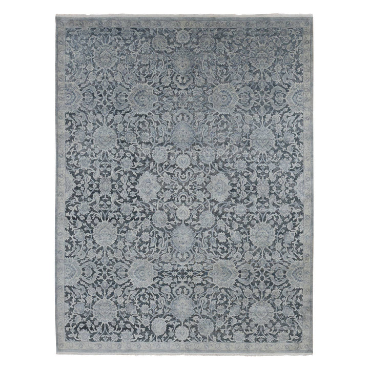 9'0" x 11'8" New Hand Knotted Grey Wool & Silk Rectangle Oriental Rug - MOA10287076