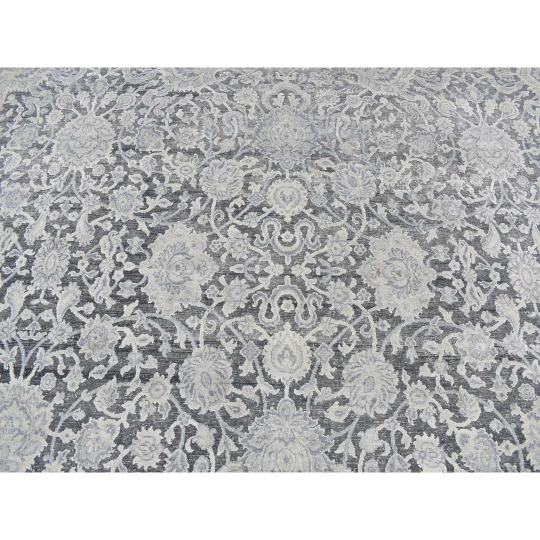 9'0" x 11'8" New Hand Knotted Grey Wool & Silk Rectangle Oriental Rug - MOA10287076