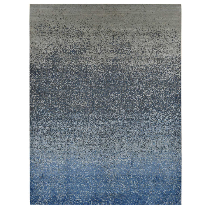 10'0" x 14'0" New Hand Knotted Blue Wool & Silk Rectangle Oriental Rug - MOA10287085