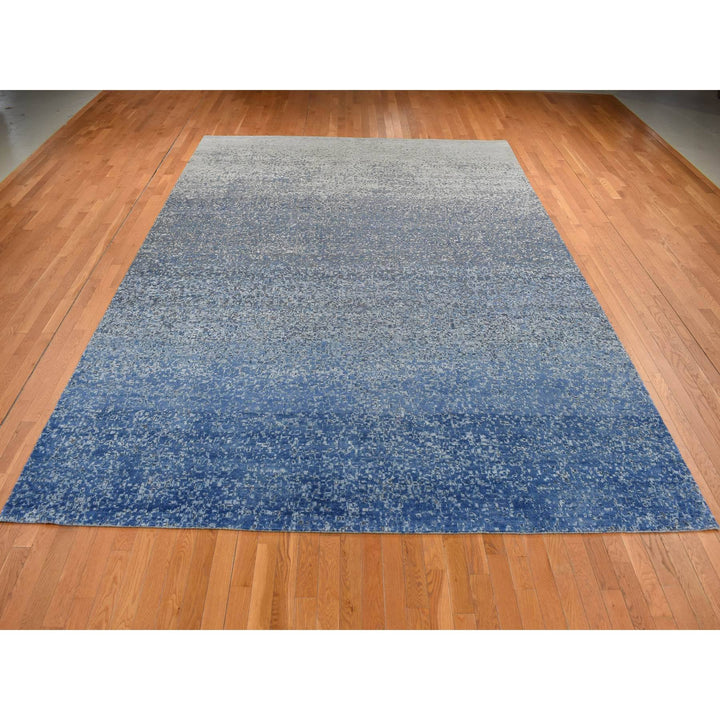 10'0" x 14'0" New Hand Knotted Blue Wool & Silk Rectangle Oriental Rug - MOA10287085