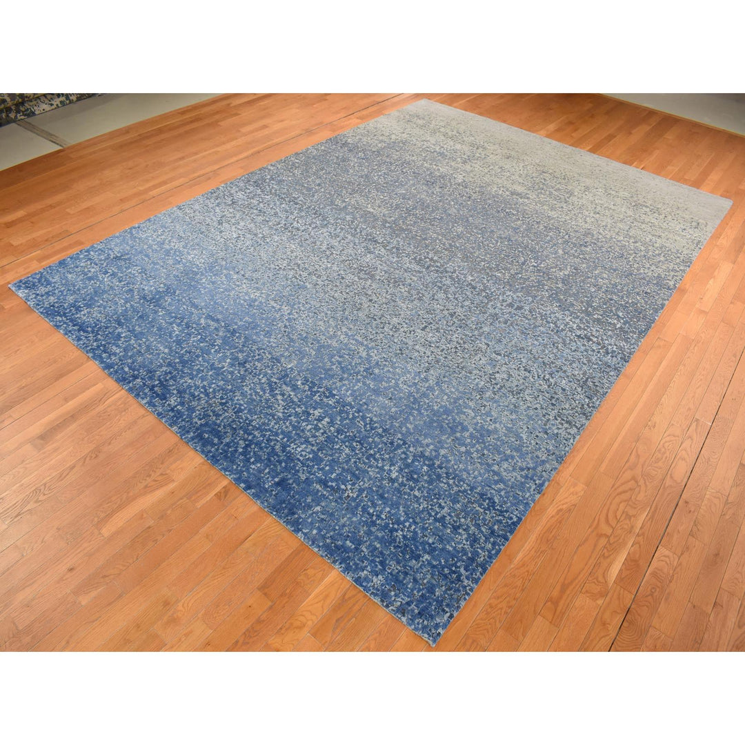 10'0" x 14'0" New Hand Knotted Blue Wool & Silk Rectangle Oriental Rug - MOA10287085