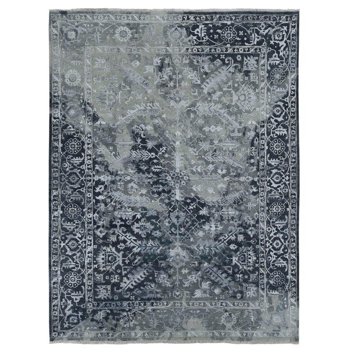 9'0" x 12'0" New Hand Knotted Grey Wool & Silk Rectangle Oriental Rug - MOA10287088