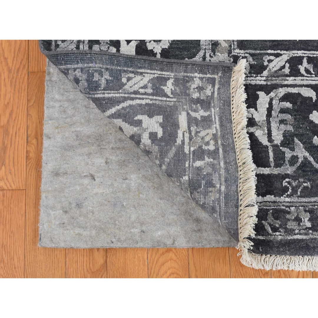 9'0" x 12'0" New Hand Knotted Grey Wool & Silk Rectangle Oriental Rug - MOA10287088