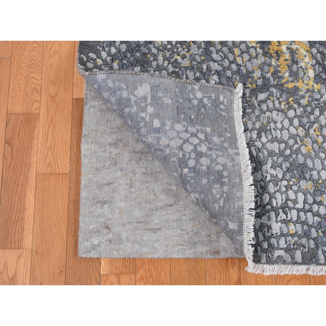 9'0" x 11'10" New Hand Knotted Grey Wool & Pure Silk Rectangle Oriental Rug - MOA10287089