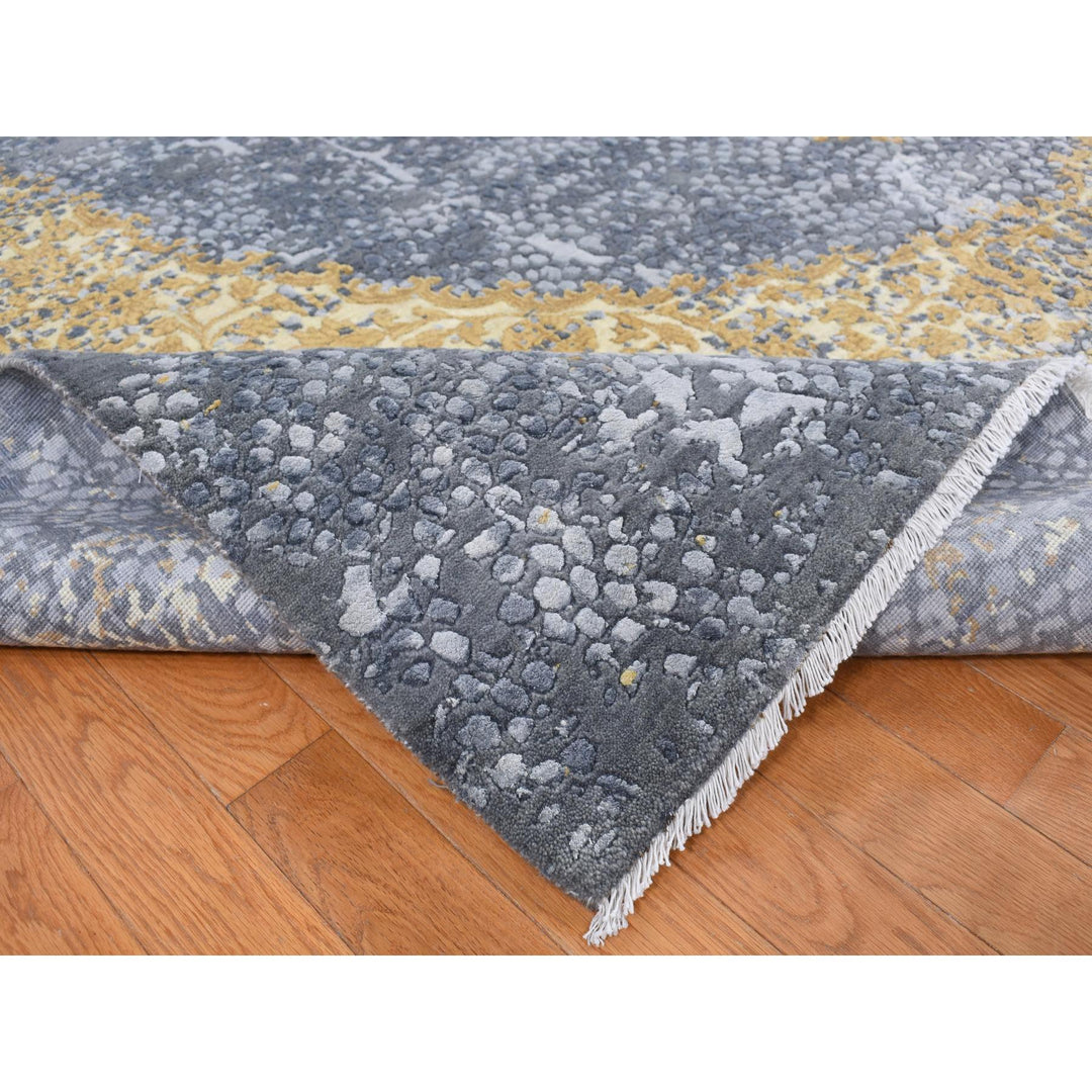 9'0" x 11'10" New Hand Knotted Grey Wool & Pure Silk Rectangle Oriental Rug - MOA10287089