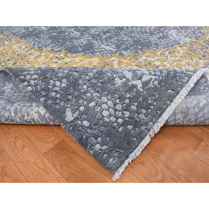 9'0" x 11'10" New Hand Knotted Grey Wool & Pure Silk Rectangle Oriental Rug - MOA10287089