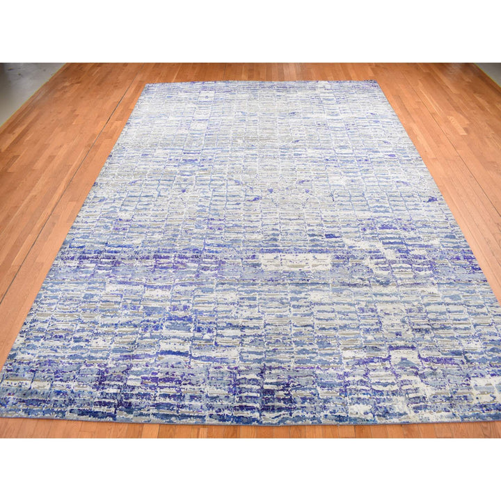 10'2" x 13'10" New Hand Knotted Purple Sari Silk Rectangle Oriental Rug - MOA10287090