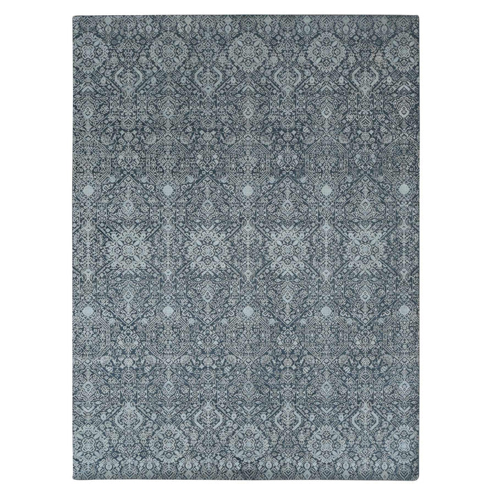 9'0" x 12'2" New Hand Knotted Grey Wool & Silk Rectangle Oriental Rug - MOA10287094