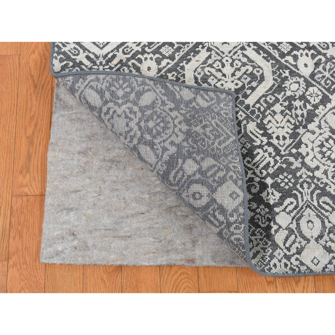 9'0" x 12'2" New Hand Knotted Grey Wool & Silk Rectangle Oriental Rug - MOA10287094