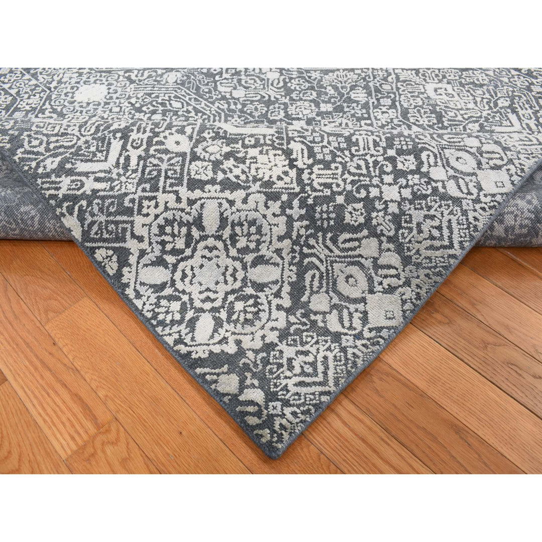 9'0" x 12'2" New Hand Knotted Grey Wool & Silk Rectangle Oriental Rug - MOA10287094