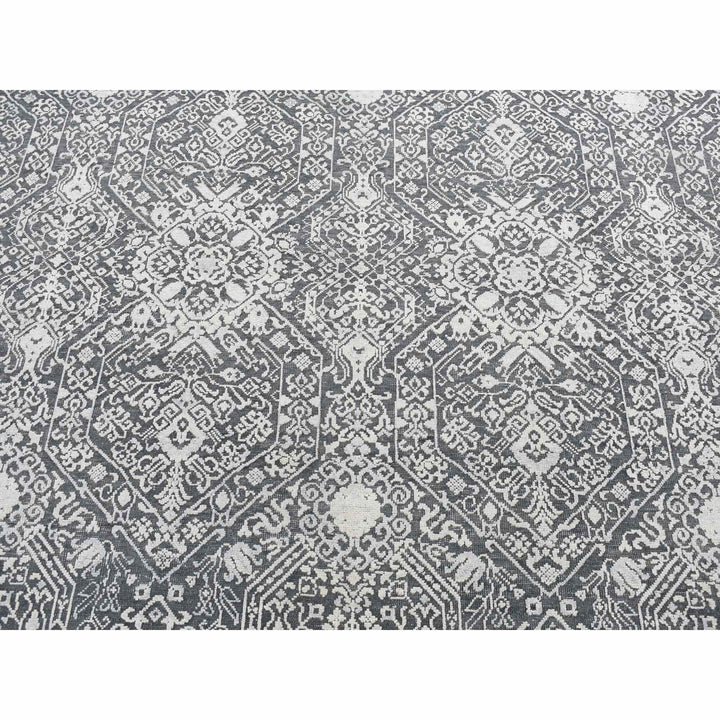 9'0" x 12'2" New Hand Knotted Grey Wool & Silk Rectangle Oriental Rug - MOA10287094