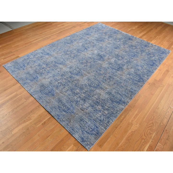 9'0" x 12'0" New Hand Knotted Grey Wool & Silk Rectangle Oriental Rug - MOA10287095