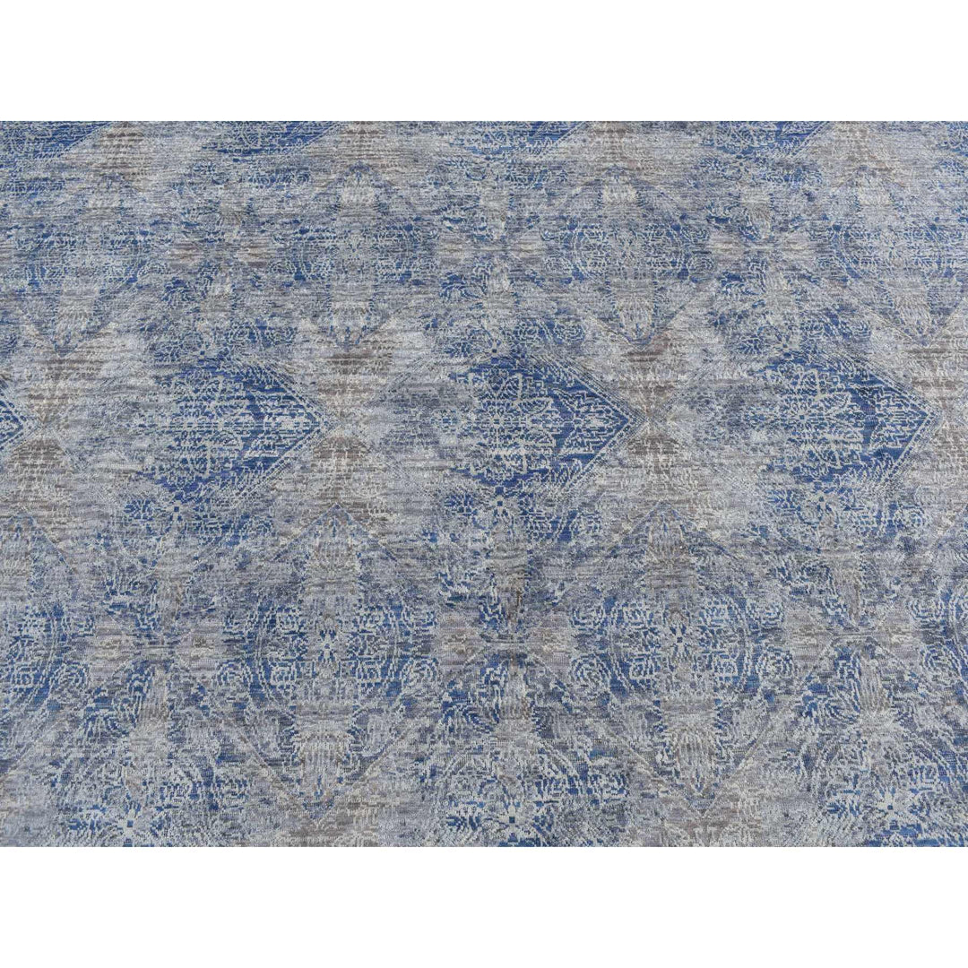 9'0" x 12'0" New Hand Knotted Grey Wool & Silk Rectangle Oriental Rug - MOA10287095