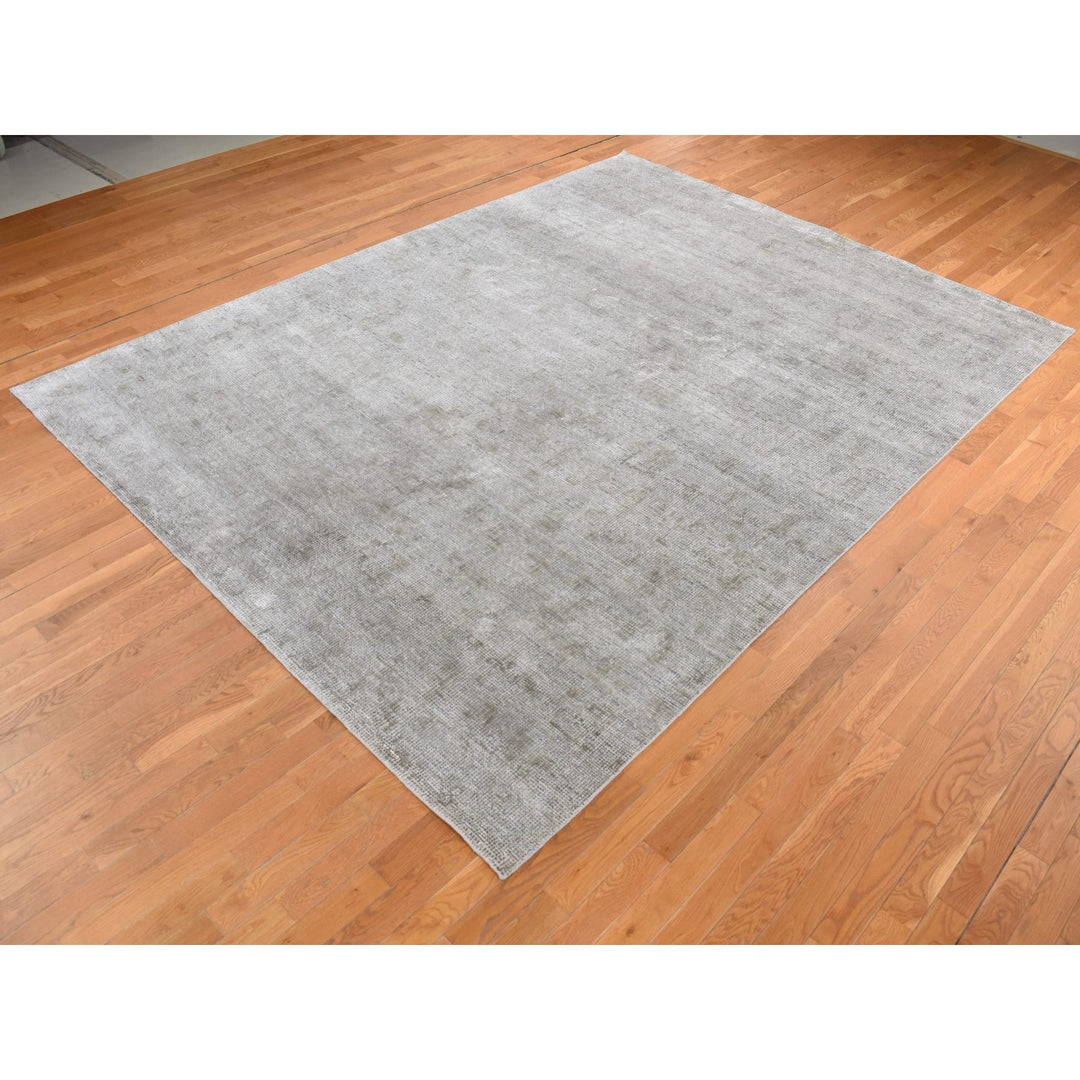 9'0" x 12'0" New Hand Knotted Grey Wool & Silk Rectangle Oriental Rug - MOA10287096