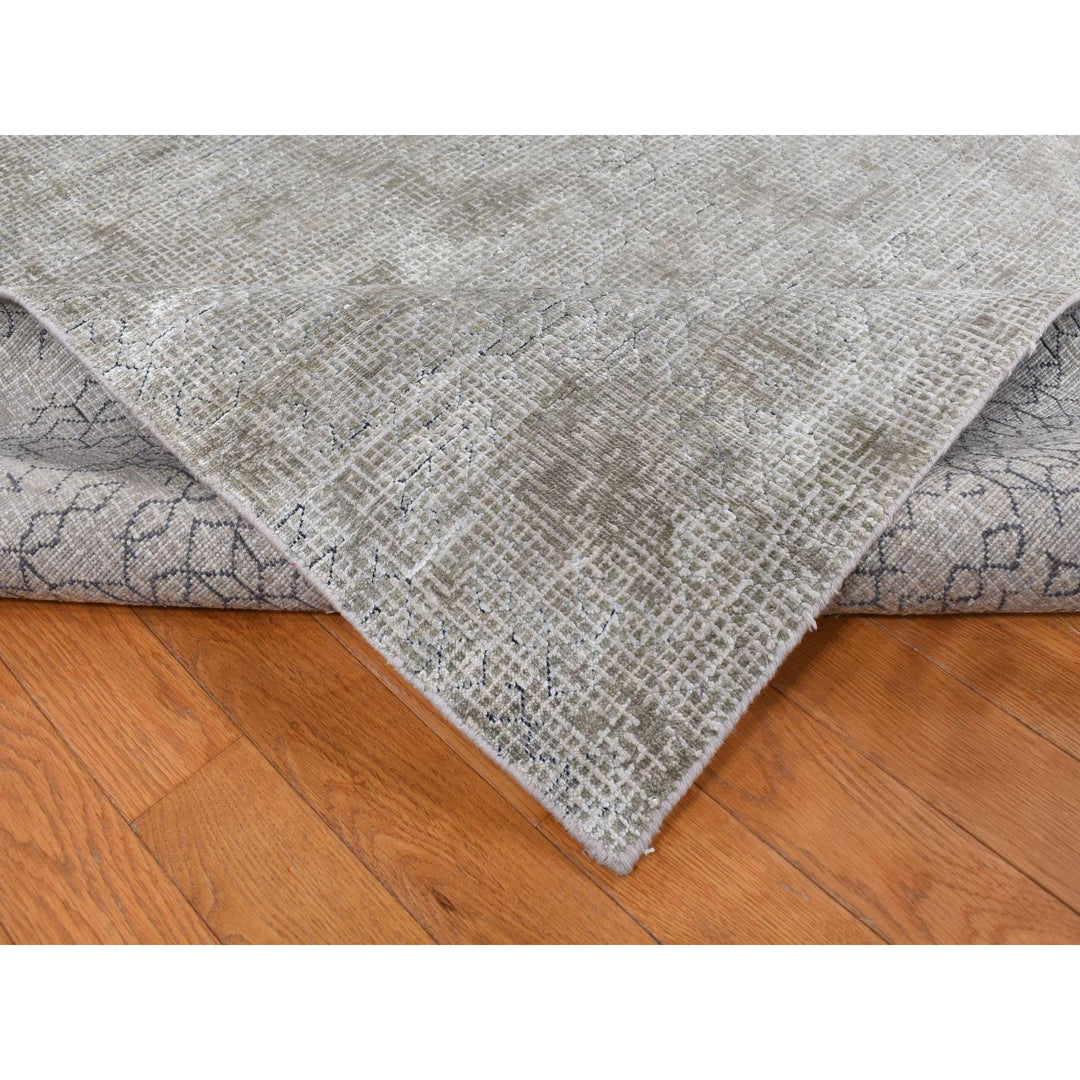 9'0" x 12'0" New Hand Knotted Grey Wool & Silk Rectangle Oriental Rug - MOA10287096