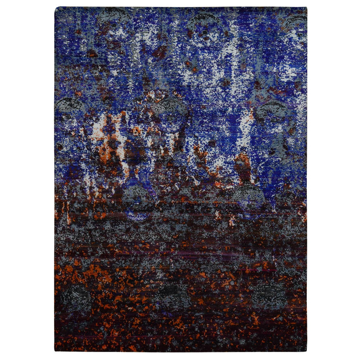 8'10" x 12'0" New Hand Knotted Blue Wool & Sari Silk Rectangle Oriental Rug - MOA10287098