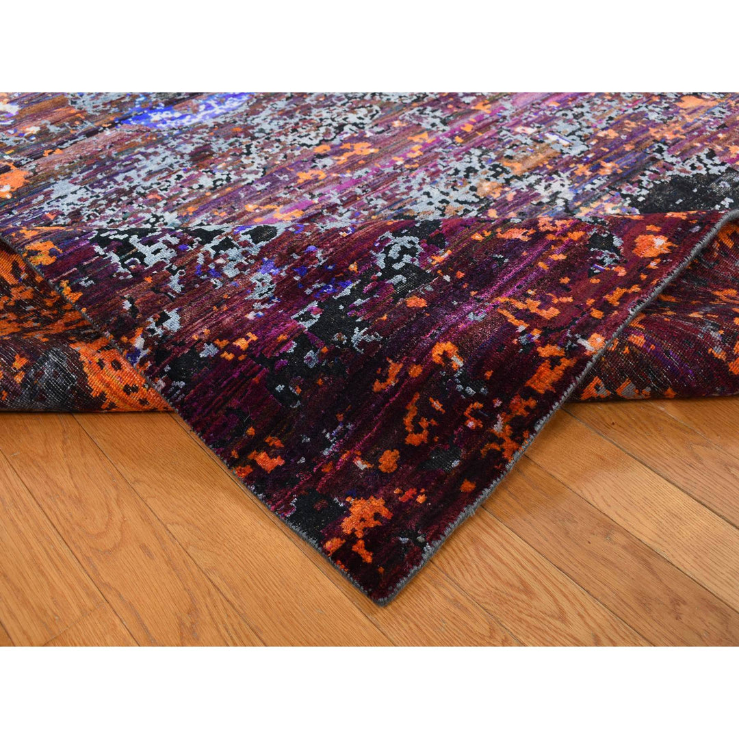 8'10" x 12'0" New Hand Knotted Blue Wool & Sari Silk Rectangle Oriental Rug - MOA10287098