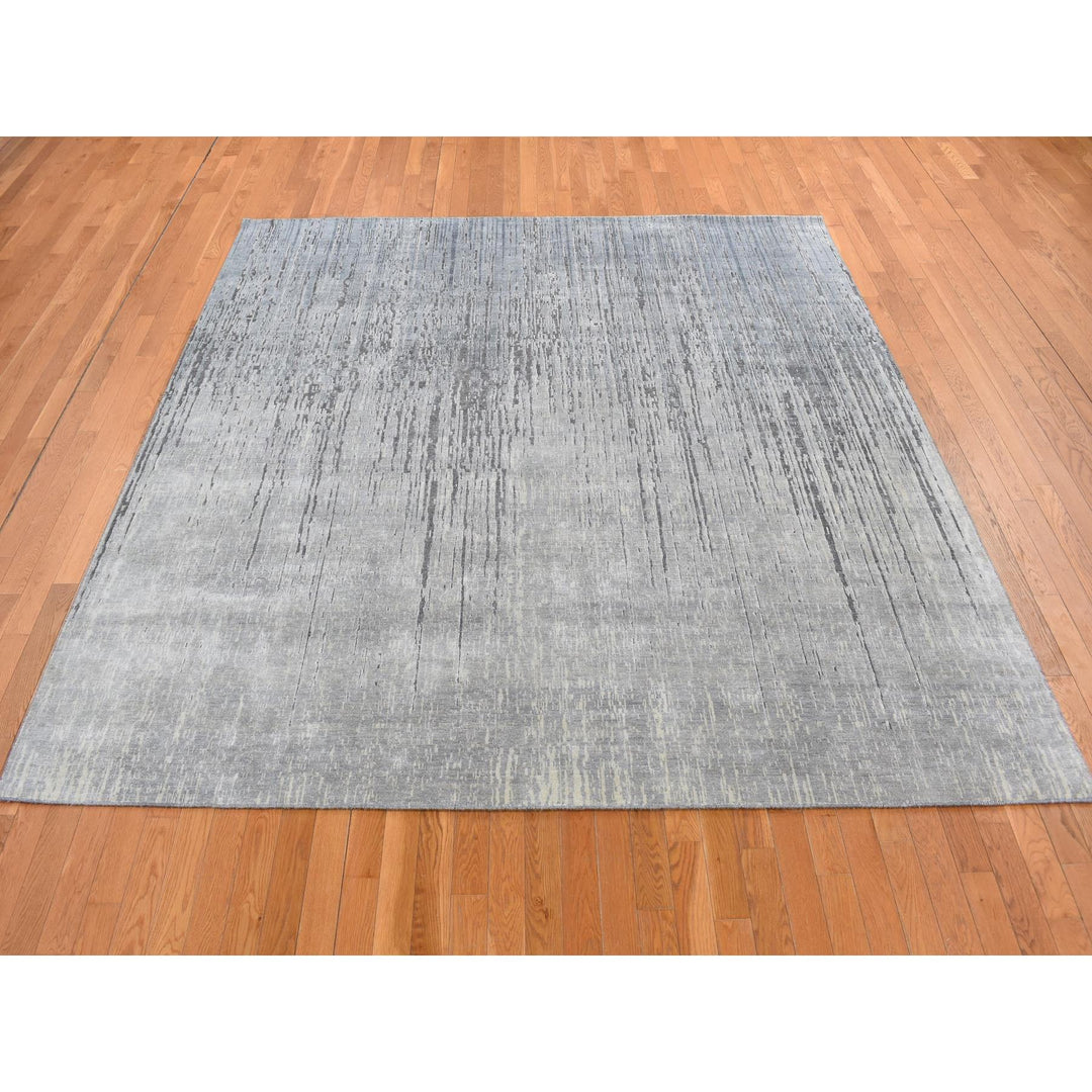 9'0" x 9'0" New Hand Knotted Grey Cotton Square Oriental Rug - MOA10287101