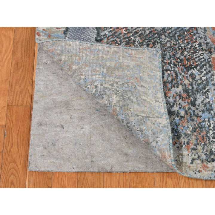 9'0" x 12'2" New Hand Knotted Grey Wool & Silk Rectangle Oriental Rug - MOA10287102