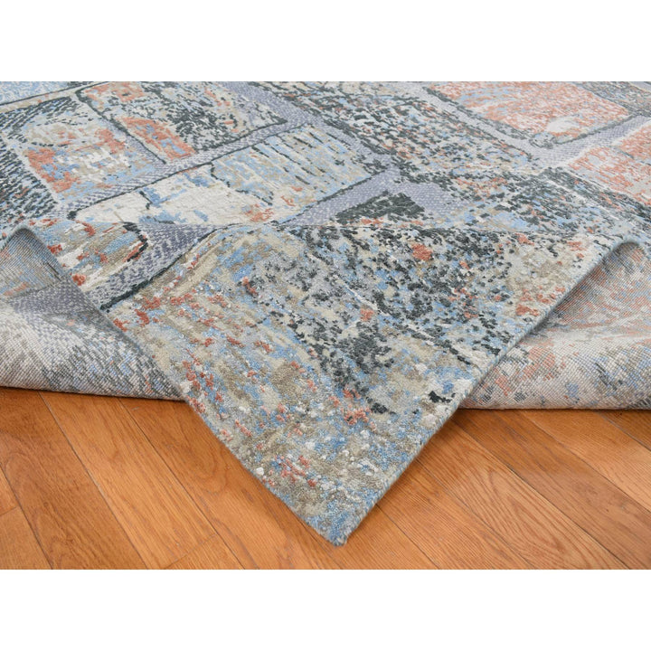 9'0" x 12'2" New Hand Knotted Grey Wool & Silk Rectangle Oriental Rug - MOA10287102