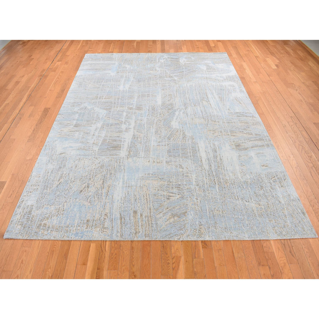 8'9" x 12'0" New Hand Knotted Blue Wool & Silk Rectangle Oriental Rug - MOA10287103