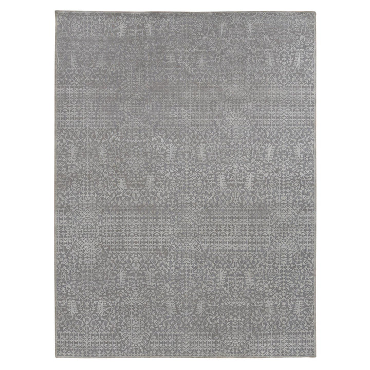 9'0" x 12'1" New Hand Knotted Grey Wool & Silk Rectangle Oriental Rug - MOA10287104