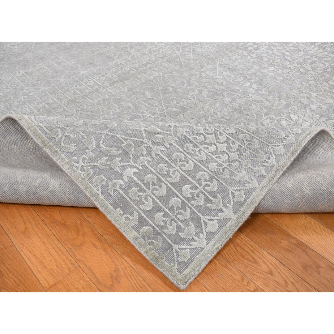 9'0" x 12'1" New Hand Knotted Grey Wool & Silk Rectangle Oriental Rug - MOA10287104