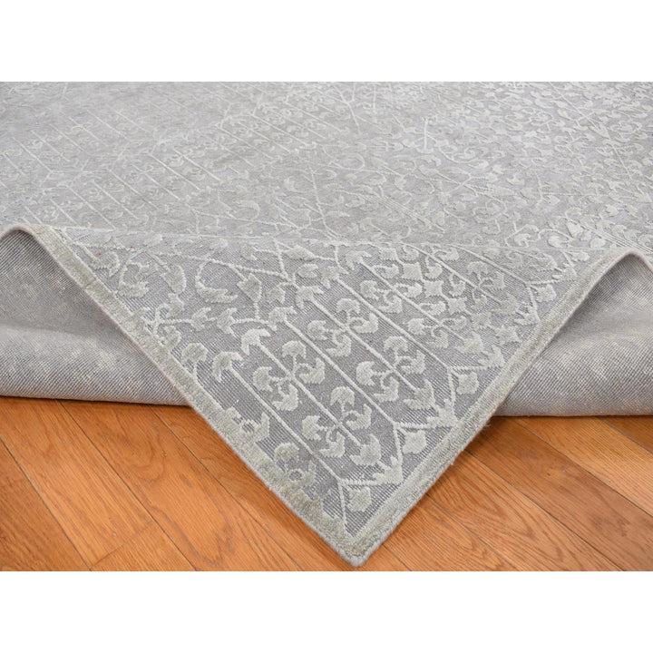 9'0" x 12'1" New Hand Knotted Grey Wool & Silk Rectangle Oriental Rug - MOA10287104