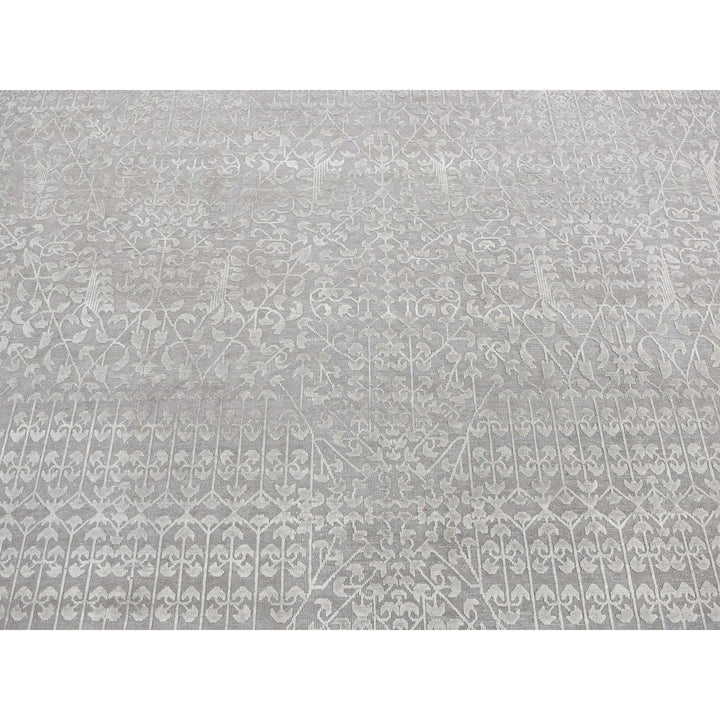 9'0" x 12'1" New Hand Knotted Grey Wool & Silk Rectangle Oriental Rug - MOA10287104