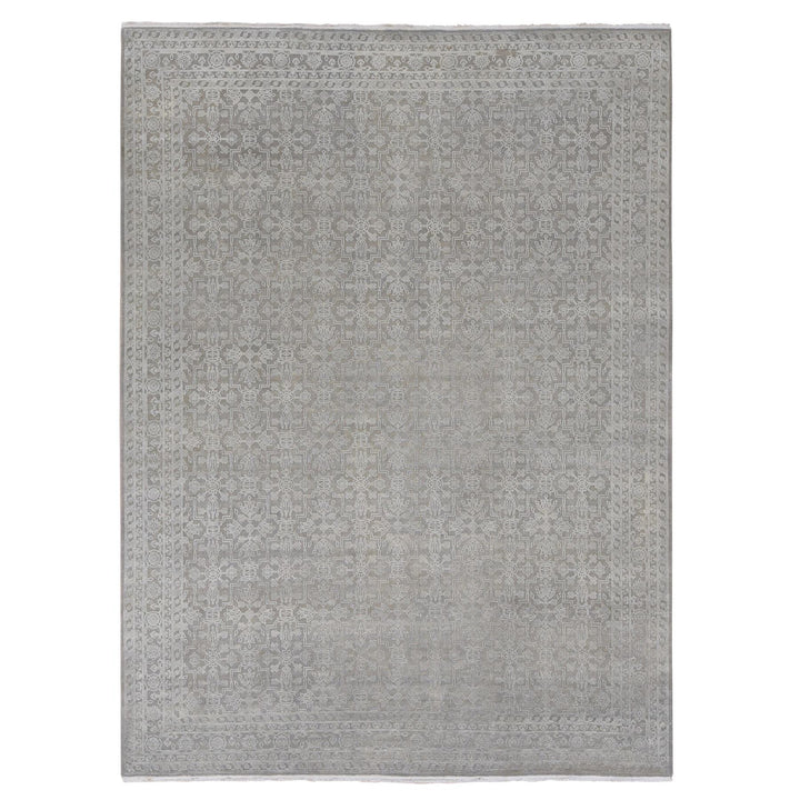 8'10" x 12'0" New Hand Knotted Grey Wool & Silk Rectangle Oriental Rug - MOA10287105