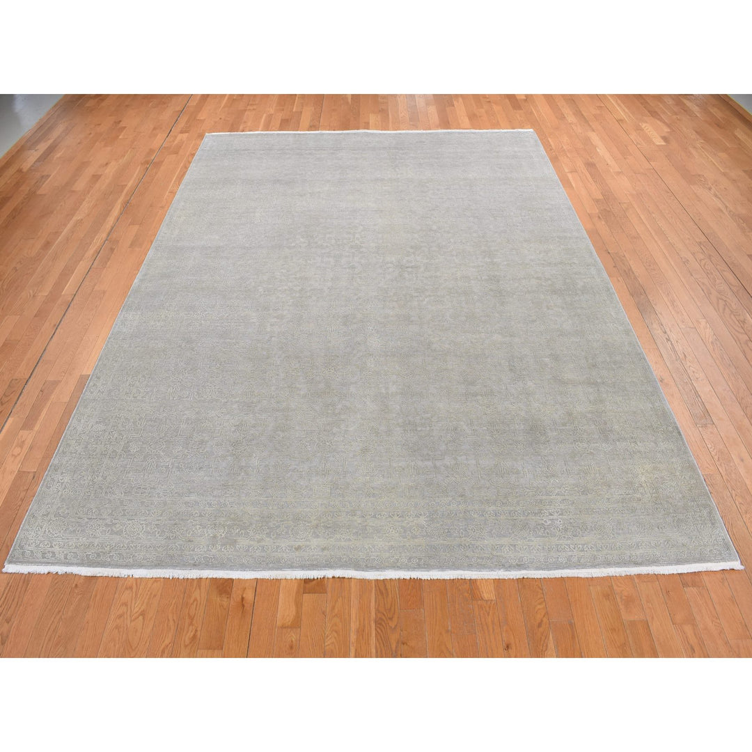 8'10" x 12'0" New Hand Knotted Grey Wool & Silk Rectangle Oriental Rug - MOA10287105