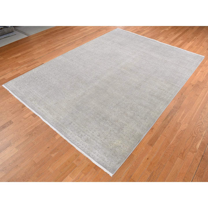 8'10" x 12'0" New Hand Knotted Grey Wool & Silk Rectangle Oriental Rug - MOA10287105