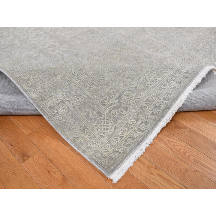 8'10" x 12'0" New Hand Knotted Grey Wool & Silk Rectangle Oriental Rug - MOA10287105