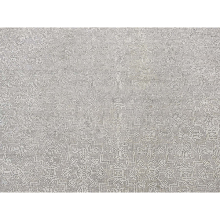 8'10" x 12'0" New Hand Knotted Grey Wool & Silk Rectangle Oriental Rug - MOA10287105