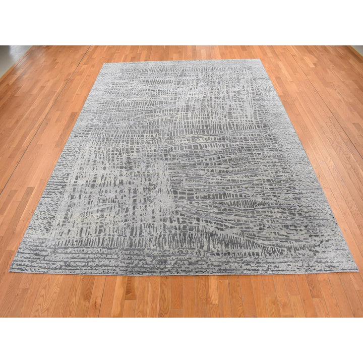 8'10" x 12'2" New Hand Knotted Grey Wool & Silk Rectangle Oriental Rug - MOA10287108