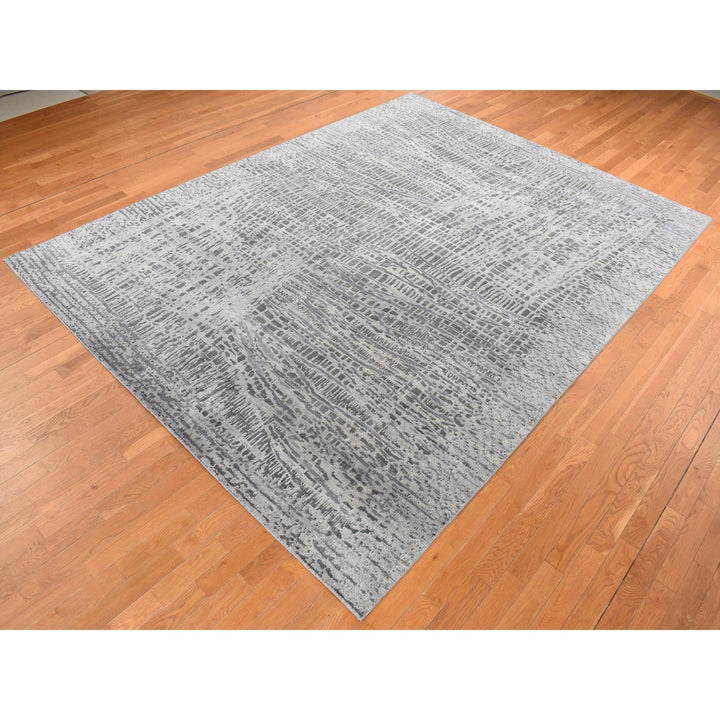 8'10" x 12'2" New Hand Knotted Grey Wool & Silk Rectangle Oriental Rug - MOA10287108