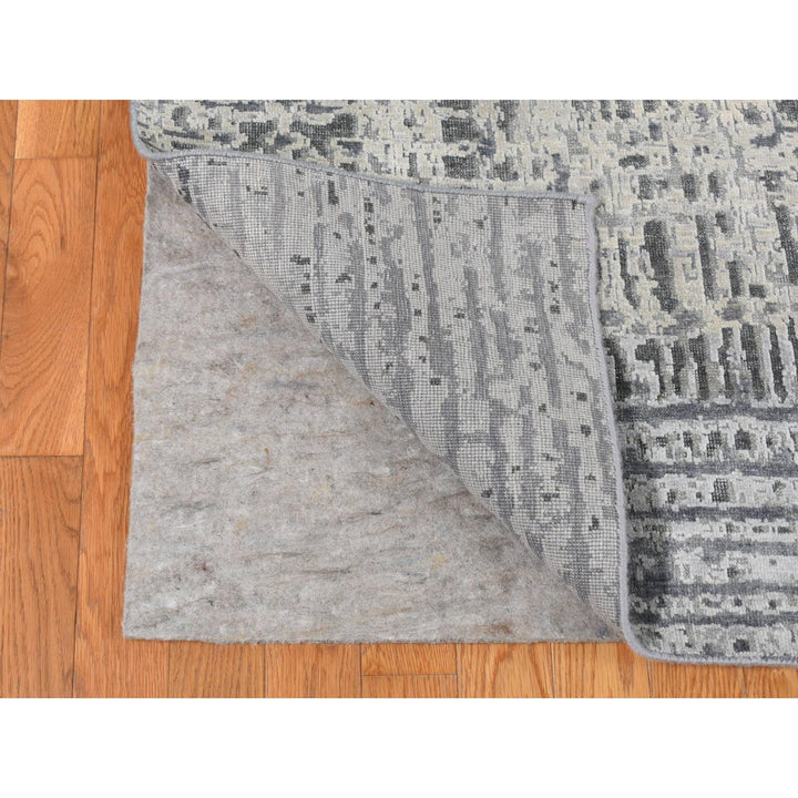 8'10" x 12'2" New Hand Knotted Grey Wool & Silk Rectangle Oriental Rug - MOA10287108