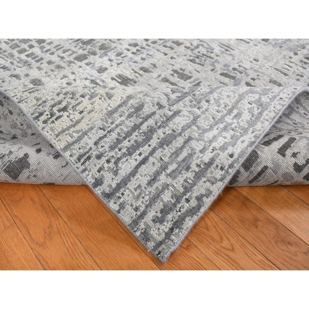 8'10" x 12'2" New Hand Knotted Grey Wool & Silk Rectangle Oriental Rug - MOA10287108