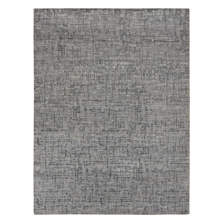 9'2" x 12'4" New Hand Knotted Grey Wool & Silk Rectangle Oriental Rug - MOA10287109