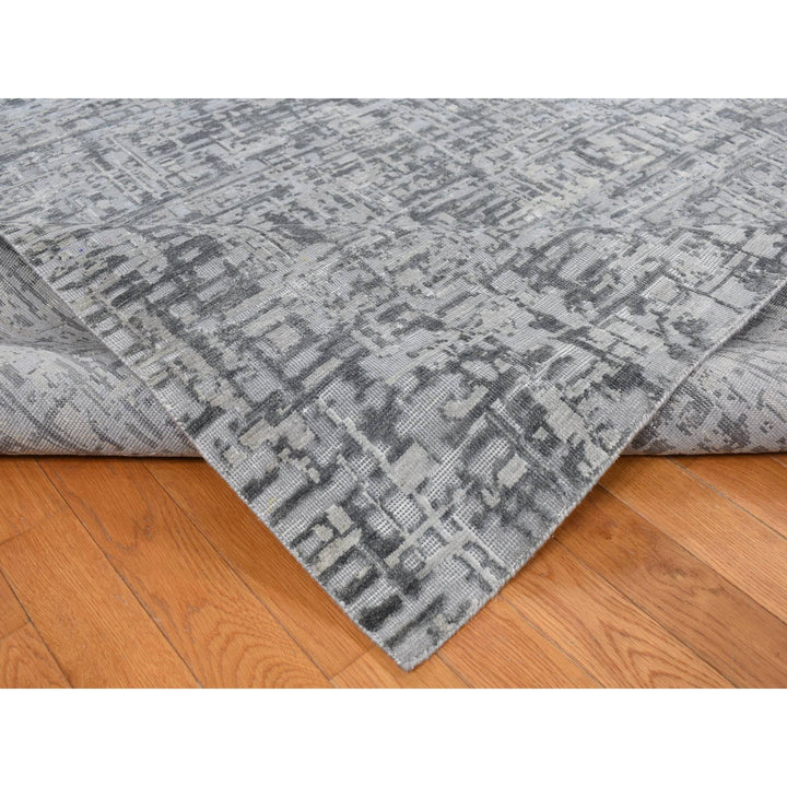 9'2" x 12'4" New Hand Knotted Grey Wool & Silk Rectangle Oriental Rug - MOA10287109