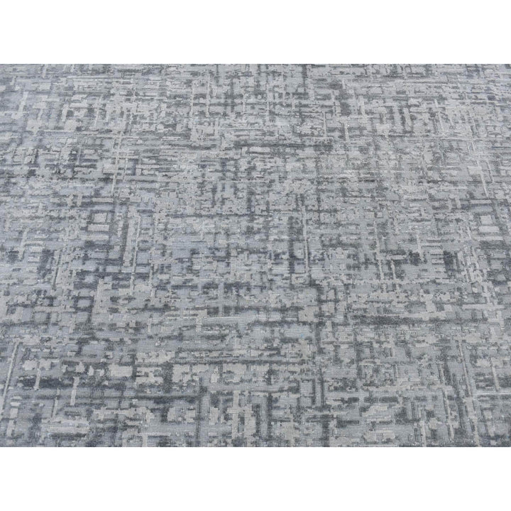 9'2" x 12'4" New Hand Knotted Grey Wool & Silk Rectangle Oriental Rug - MOA10287109