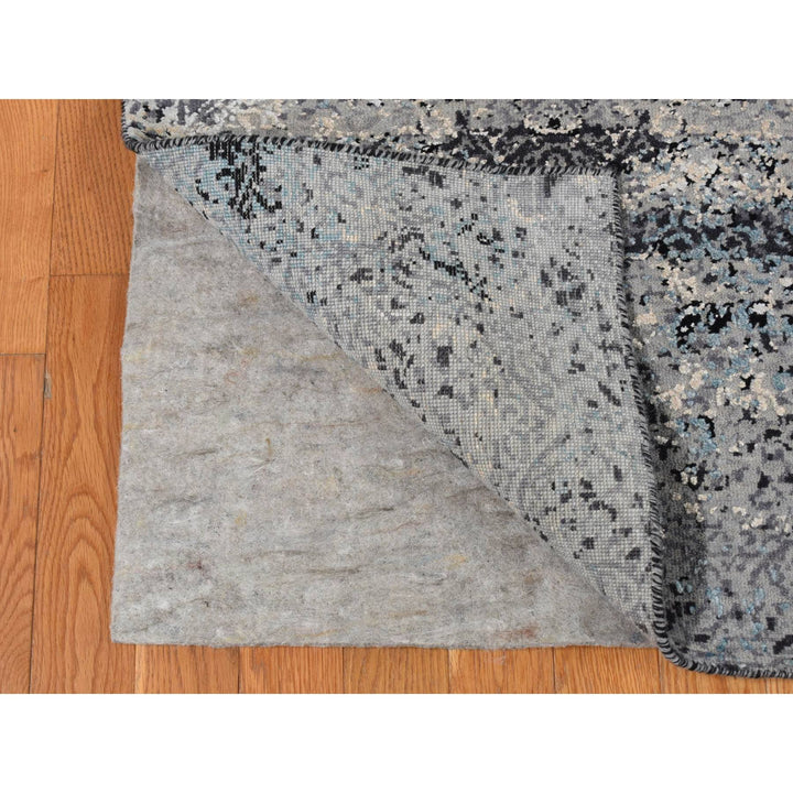 9'1" x 12'2" New Hand Knotted Grey Wool & Silk Rectangle Oriental Rug - MOA10287115