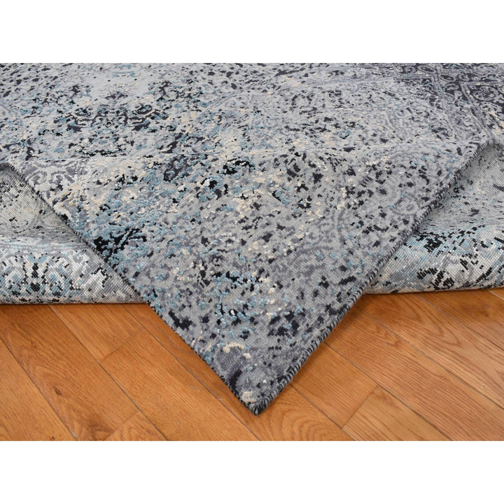 9'1" x 12'2" New Hand Knotted Grey Wool & Silk Rectangle Oriental Rug - MOA10287115