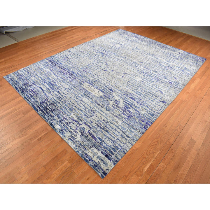 9'0" x 12'2" New Hand Knotted Blue Sari Silk Rectangle Oriental Rug - MOA10287118