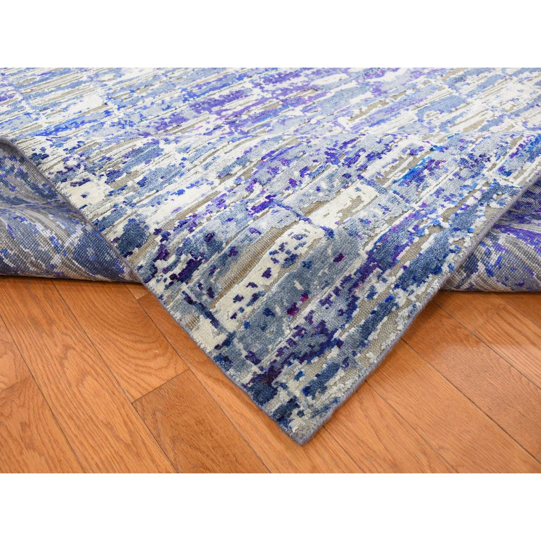 9'0" x 12'2" New Hand Knotted Blue Sari Silk Rectangle Oriental Rug - MOA10287118