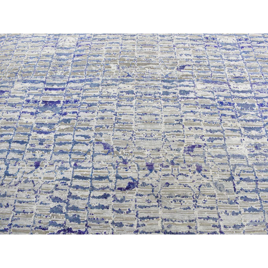 9'0" x 12'2" New Hand Knotted Blue Sari Silk Rectangle Oriental Rug - MOA10287118