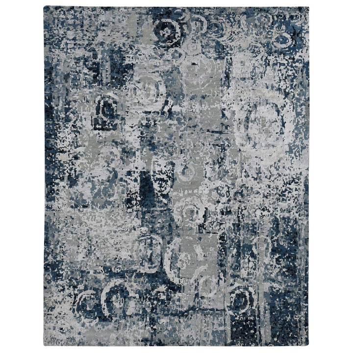 9'3" x 12'0" New Hand Knotted Grey Wool & Silk Rectangle Oriental Rug - MOA10287120